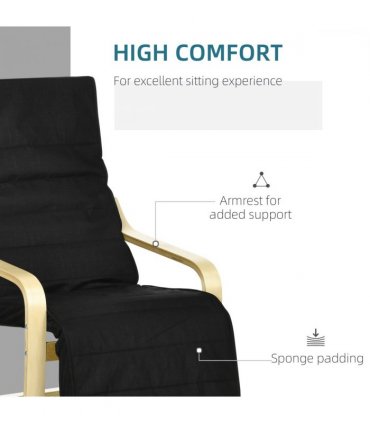 Lounge Chair Recliner Adjustable Footrest Home Black Wooden Frame Padded Seat