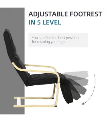 Lounge Chair Recliner Adjustable Footrest Home Black Wooden Frame Padded Seat