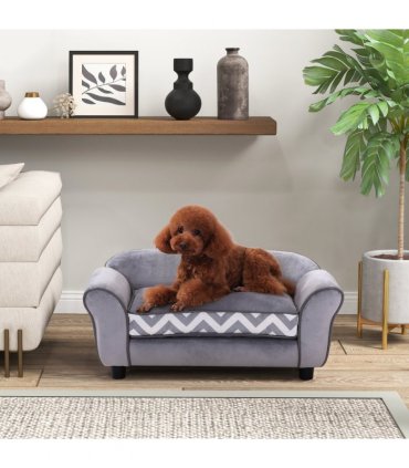 Dog Sofa Cat Couch Bed for XS Dogs w/ Removable Sponge Cushion - Grey