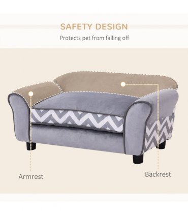 Dog Sofa Cat Couch Bed for XS Dogs w/ Removable Sponge Cushion - Grey