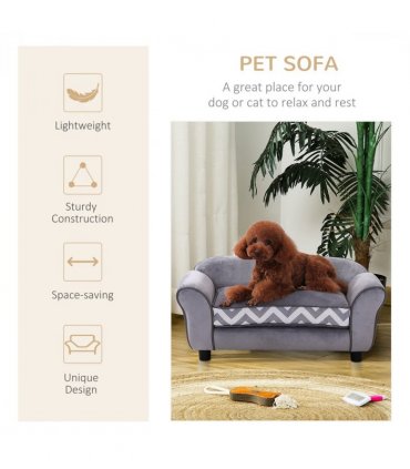 Dog Sofa Cat Couch Bed for XS Dogs w/ Removable Sponge Cushion - Grey