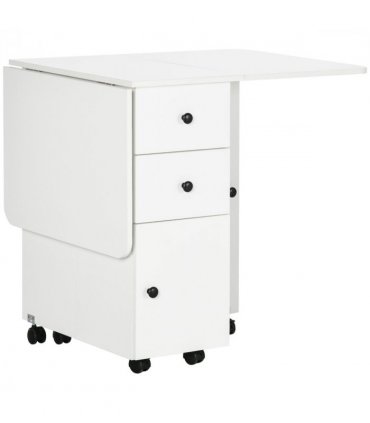Folding Dining Table, Drop Leaf Table With Storage Drawers White