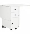 Folding Dining Table, Drop Leaf Table With Storage Drawers White
