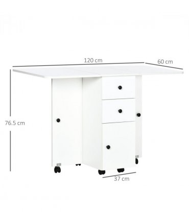 Folding Dining Table, Drop Leaf Table With Storage Drawers White