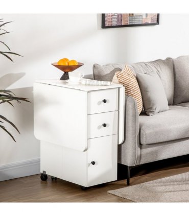 Folding Dining Table, Drop Leaf Table With Storage Drawers White