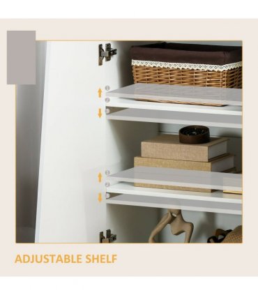 Storage Cabinet White High Modern Design Adjustable Shelves Anti-Tipping Straps