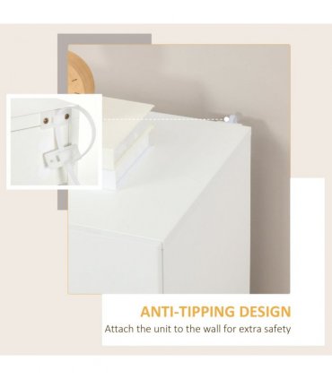 Storage Cabinet White High Modern Design Adjustable Shelves Anti-Tipping Straps