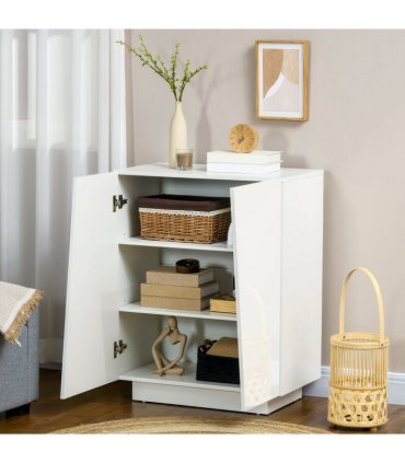 Storage Cabinet White High Modern Design Adjustable Shelves Anti-Tipping Straps