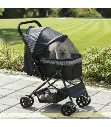 Pet Stroller Dog Foldable Travel Carriage with Reversible Handle, Black