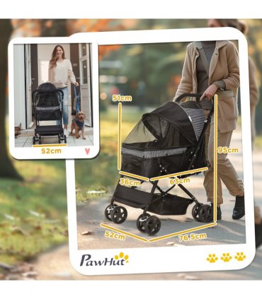 Pet Stroller Dog Foldable Travel Carriage with Reversible Handle, Black