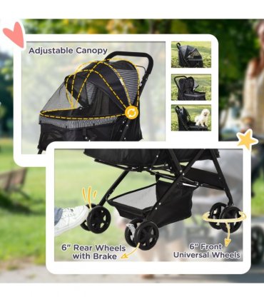 Pet Stroller Dog Foldable Travel Carriage with Reversible Handle, Black