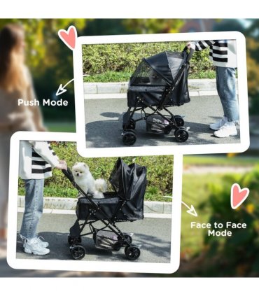 Pet Stroller Dog Foldable Travel Carriage with Reversible Handle, Black