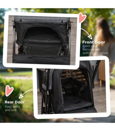 Pet Stroller Dog Foldable Travel Carriage with Reversible Handle, Black