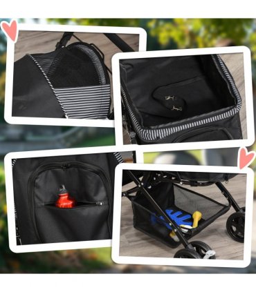 Pet Stroller Dog Foldable Travel Carriage with Reversible Handle, Black