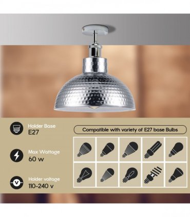 Semi flush Vintage Industrial Style Metal Chrome Ceiling Light - Metal Chrome