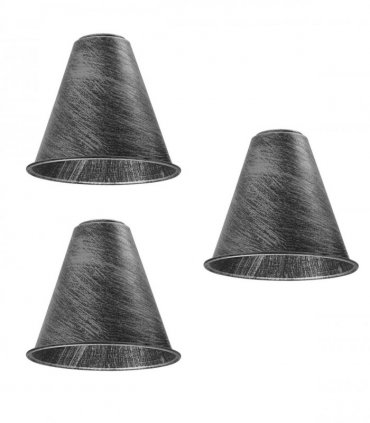 3 Pack Vintage Retro Industrial Metal Brushed Silver Cone Shape 18cm Shade Easy Fit