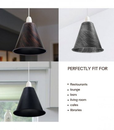 3 Pack Vintage Retro Industrial Metal Brushed Silver Cone Shape 18cm Shade Easy Fit