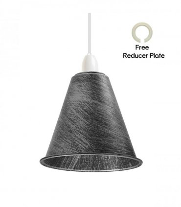 3 Pack Vintage Retro Industrial Metal Brushed Silver Cone Shape 18cm Shade Easy Fit