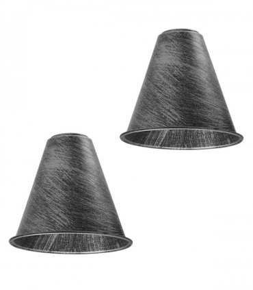 2 Pack Vintage Retro Industrial Metal Brushed Silver Cone Shape 18cm Shade Easy Fit