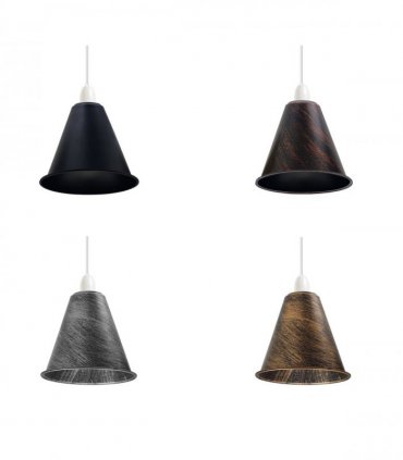 2 Pack Vintage Retro Industrial Metal Brushed Silver Cone Shape 18cm Shade Easy Fit