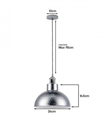 Ceiling Pendant Light Vintage Industrial Chrome Metal Shade Hanging Lamp