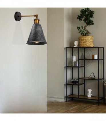 Metal Vintage Retro Industrial Brushed Silver Wall Sconce Cone Shape Shade 170mm