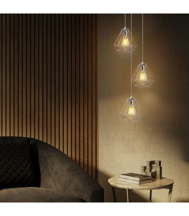 3 Head Round Base Chrome Vintage Metal 20cm Diamond Wire Cage E27 Base Ceiling Pendant Light Fitting