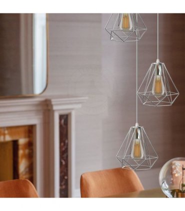 3 Head Round Base Chrome Vintage Metal 20cm Diamond Wire Cage E27 Base Ceiling Pendant Light Fitting
