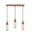 3 Head Rectangle Rose Gold Ceiling E27 Pendant Light with Wire Cage, Industrial Vintage Hanging Lamp Fixture