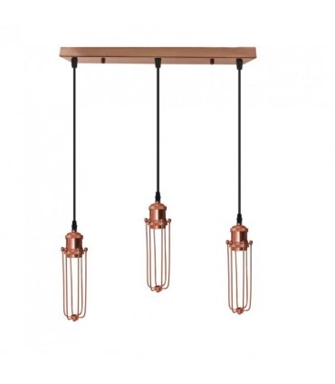 3 Head Rectangle Rose Gold Ceiling E27 Pendant Light with Wire Cage, Industrial Vintage Hanging Lamp Fixture
