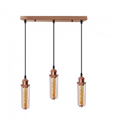 3 Head Rectangle Rose Gold Ceiling E27 Pendant Light with Wire Cage, Industrial Vintage Hanging Lamp Fixture