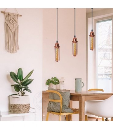 3 Head Rectangle Rose Gold Ceiling E27 Pendant Light with Wire Cage, Industrial Vintage Hanging Lamp Fixture