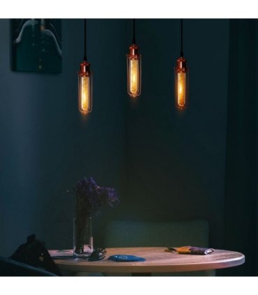 3 Head Rectangle Rose Gold Ceiling E27 Pendant Light with Wire Cage, Industrial Vintage Hanging Lamp Fixture