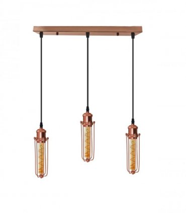 3 Head Rectangle Rose Gold Ceiling E27 Pendant Light with Wire Cage, Industrial Vintage Hanging Lamp Fixture