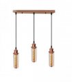 3 Head Rectangle Rose Gold Ceiling E27 Pendant Light with Wire Cage, Industrial Vintage Hanging Lamp Fixture