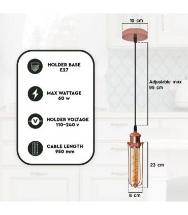 Pendant Light Kit Single Rose Gold Ceiling E27 Pendant Light with Wire Cage