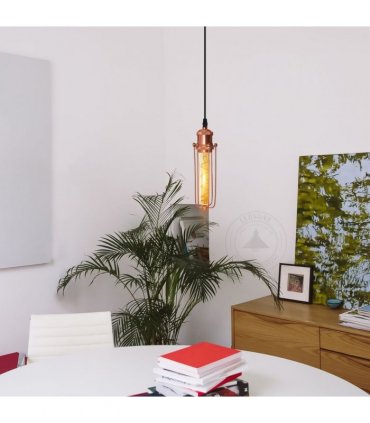 Pendant Light Kit Single Rose Gold Ceiling E27 Pendant Light with Wire Cage