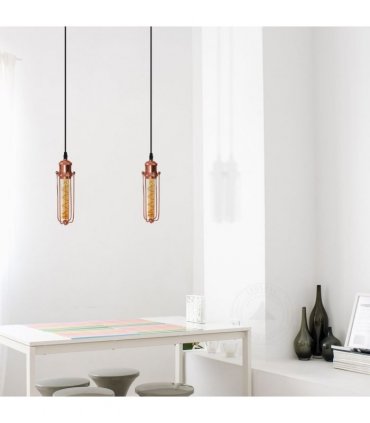 Pendant Light Kit Single Rose Gold Ceiling E27 Pendant Light with Wire Cage