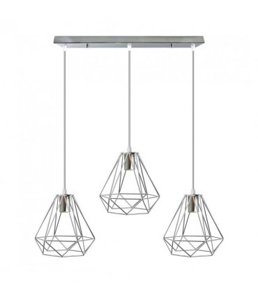 Ceiling Pendant Light Metal Chrome 20cm Diamond Wire Cage E27 Base 3 Head