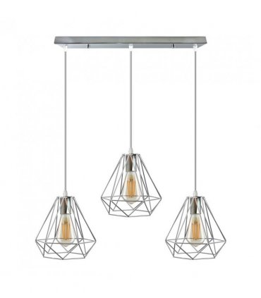 Ceiling Pendant Light Metal Chrome 20cm Diamond Wire Cage E27 Base 3 Head