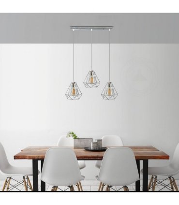 Ceiling Pendant Light Metal Chrome 20cm Diamond Wire Cage E27 Base 3 Head