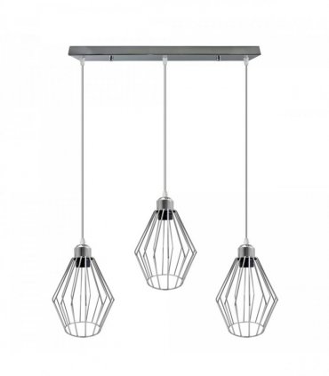 Chrome 3 Head Rectangle Base Retro Vintage Loft Style Ceiling Lamp Shade Easy Fit E27 Base Screw Type Light