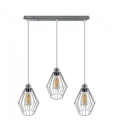 Chrome 3 Head Rectangle Base Retro Vintage Loft Style Ceiling Lamp Shade Easy Fit E27 Base Screw Type Light