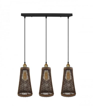 3 Head Natural Wicker Basket Style Retro Industrial Vintage Rattan Ceiling Pendant