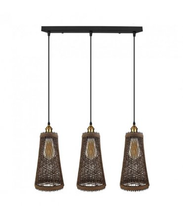 3 Head Natural Wicker Basket Style Retro Industrial Vintage Rattan Ceiling Pendant