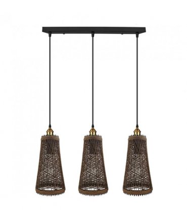 3 Head Natural Wicker Basket Style Retro Industrial Vintage Rattan Ceiling Pendant