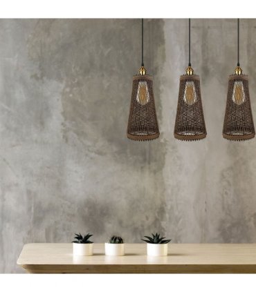 3 Head Natural Wicker Basket Style Retro Industrial Vintage Rattan Ceiling Pendant