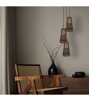 Ceiling Pendant Light 3 Head Natural Wicker Basket Style Retro Industrial Vinta