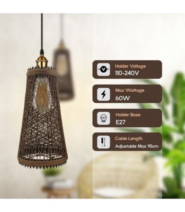 Ceiling Pendant Light Shade Brown Natural Rattan Wicker Vintage Industrial Sty