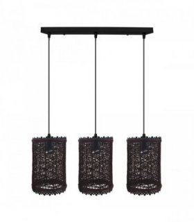 3 Head Rectangle Base Natural Wicker Rattan Ceiling Pendant Light Shade